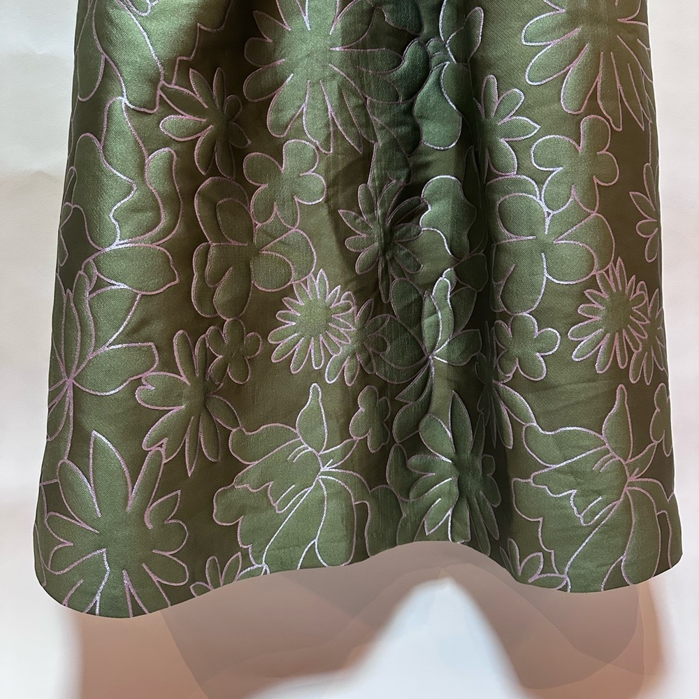 Kay Unger Jada Jacquard Halter Neck Gown Dress Green w/ Pink Embroidery Size  8 - Picture 8 of 13